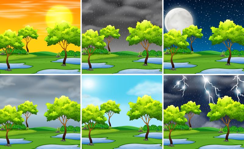 Set di natura paesaggio diverso tempo vettore