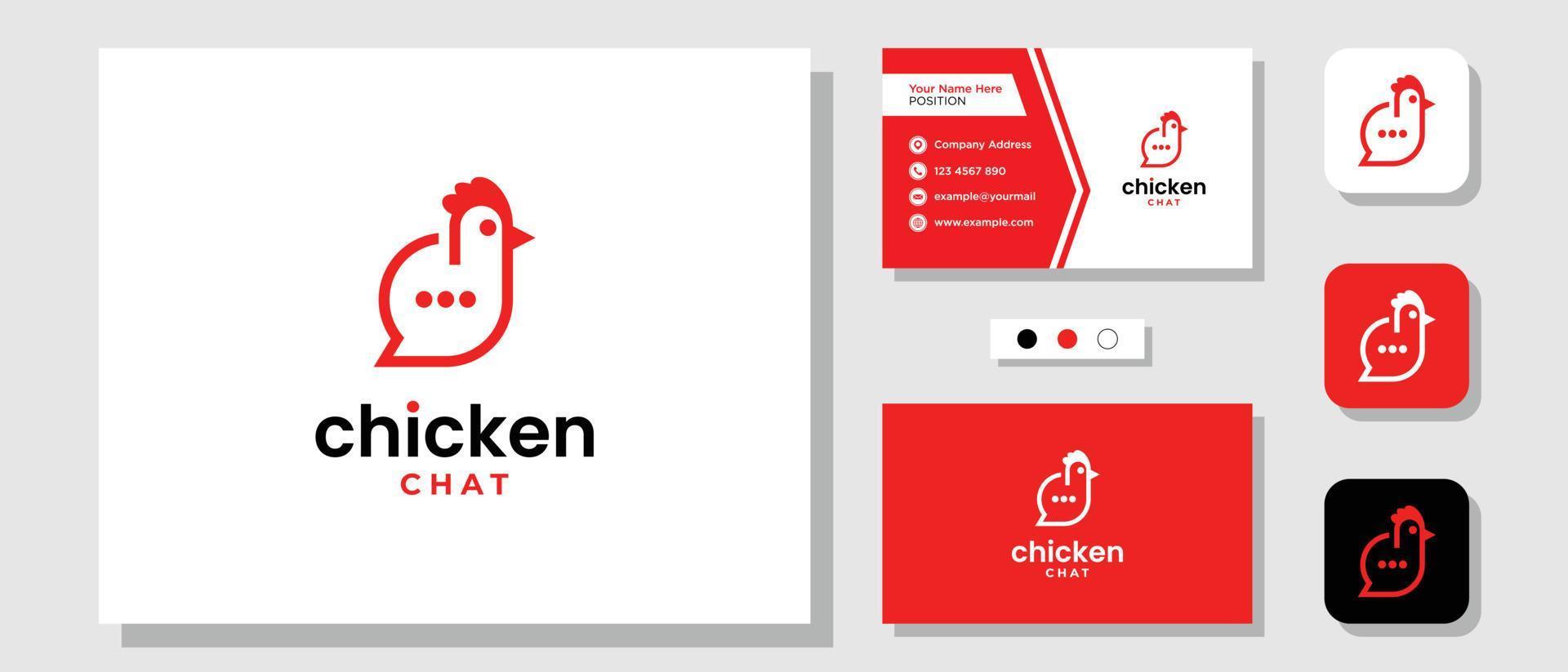 pollo bolla chat cibo messaggio parlare fattoria ristorante logo design con modello di layout biglietto da visita vettore