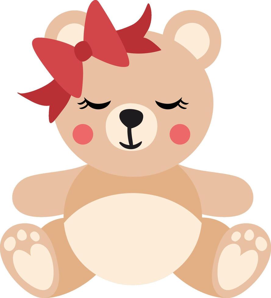 carino orsacchiotto orso ragazza con arco seduta vettore