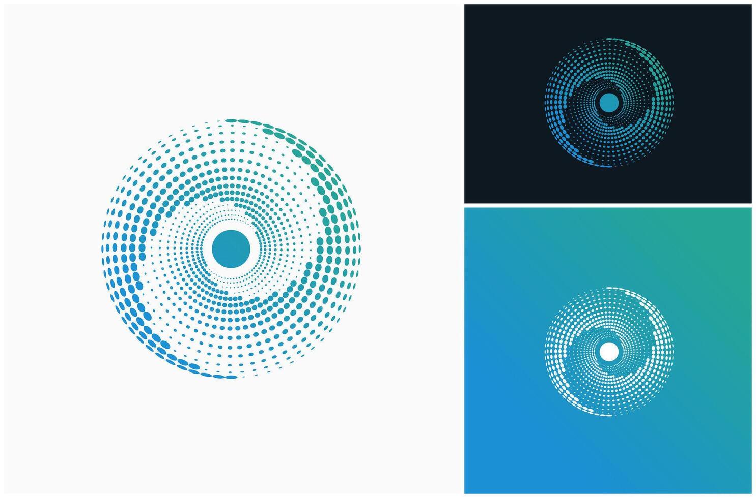 cerchio sfera spirale puntini ciclico tecnologia astratto futuristico logo design illustrazione vettore