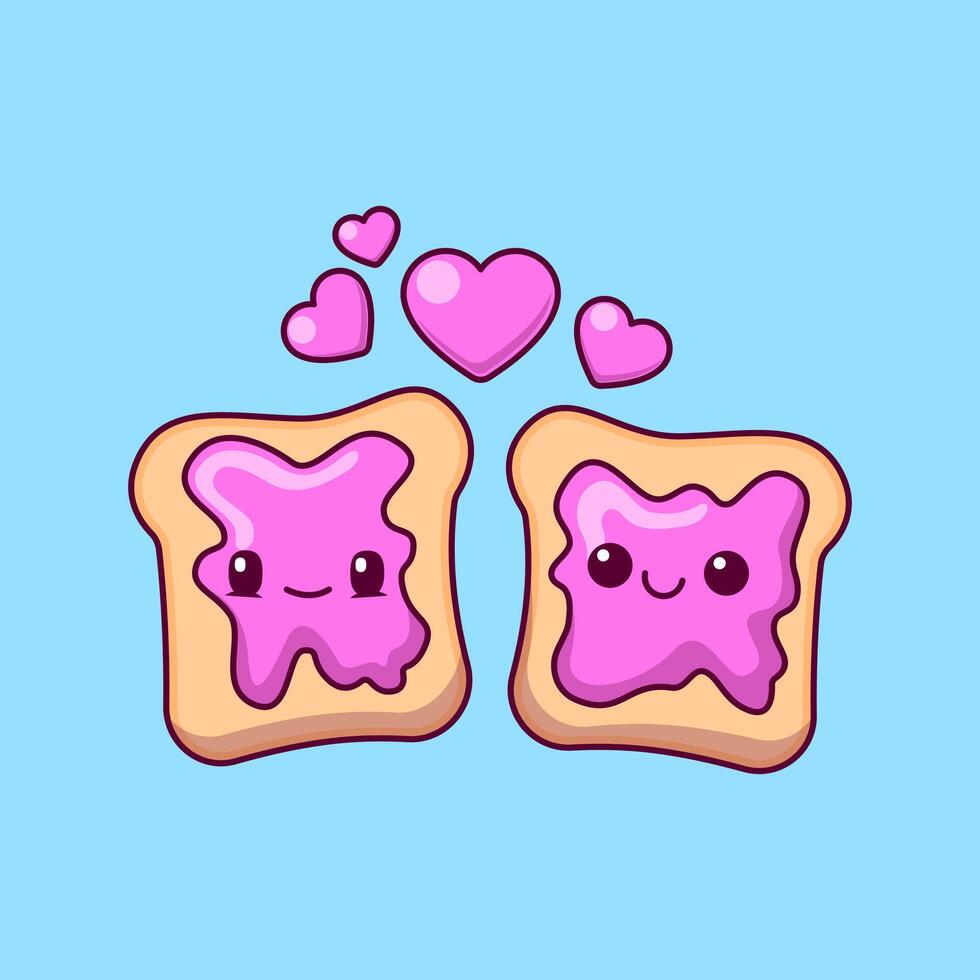 carino crostini pane coppia con cuore amore cartone animato icone illustrazione. piatto cartone animato concetto. adatto per qualunque creativo progetto. vettore