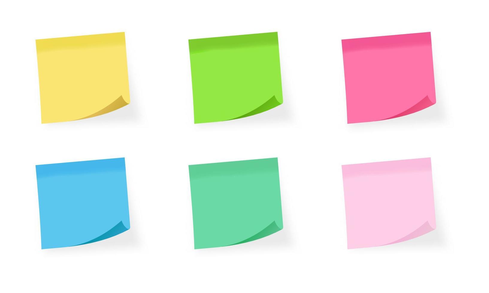 illustrazione vettoriale realistica di foglietti adesivi colorati. adatto per l'elemento di design del modello di note adesive vuote. note di carta con set di vettore di rughe.