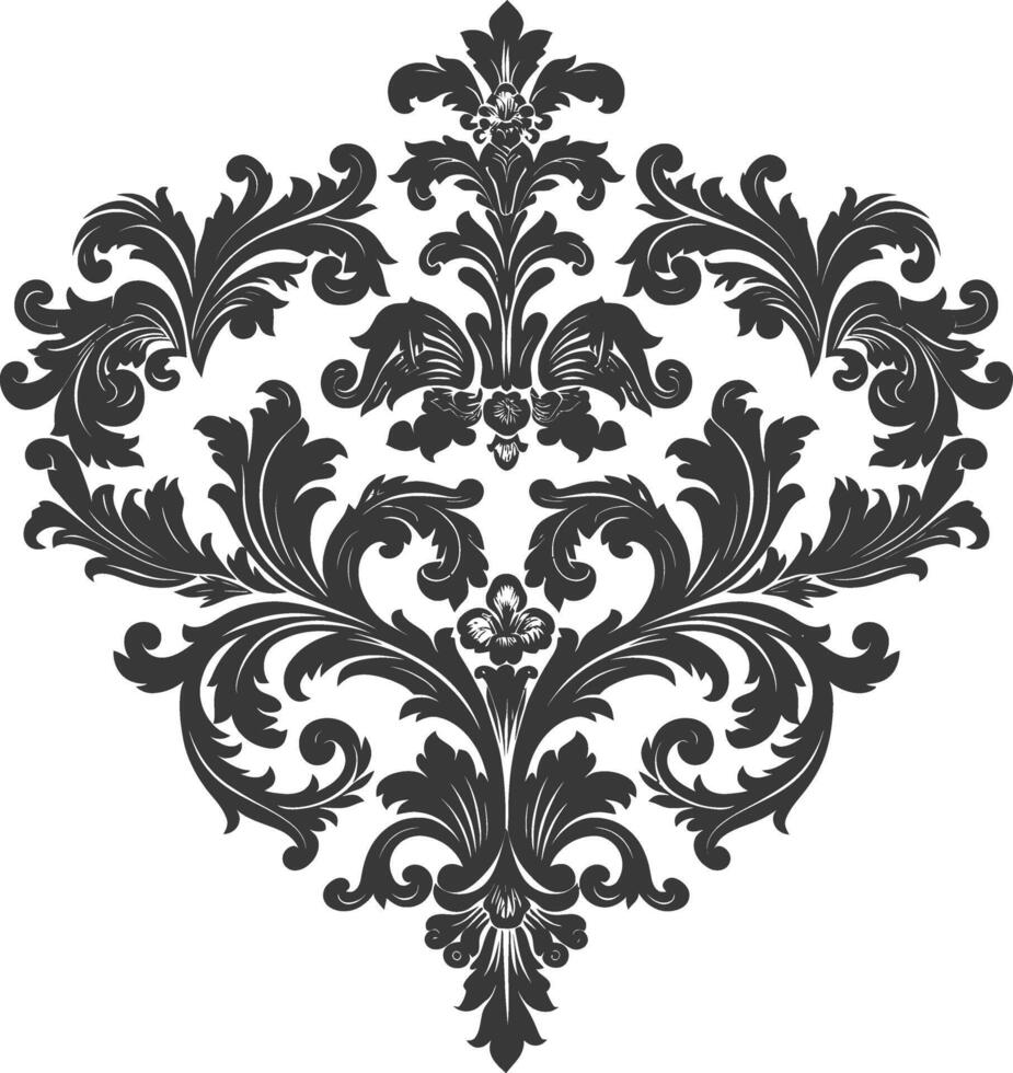 silhouette focolare forma barocco ornamento con filigrana floreale elemento nero colore solo vettore