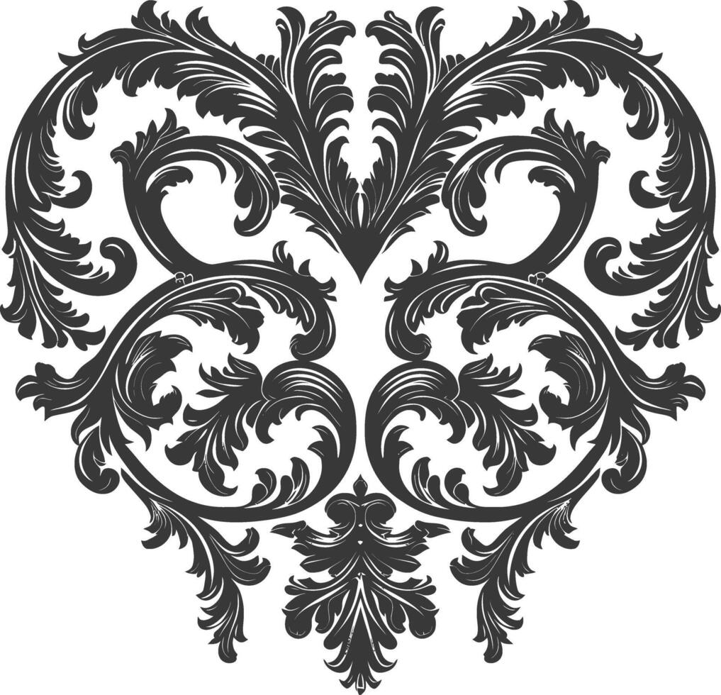 silhouette focolare forma barocco ornamento con filigrana floreale elemento nero colore solo vettore