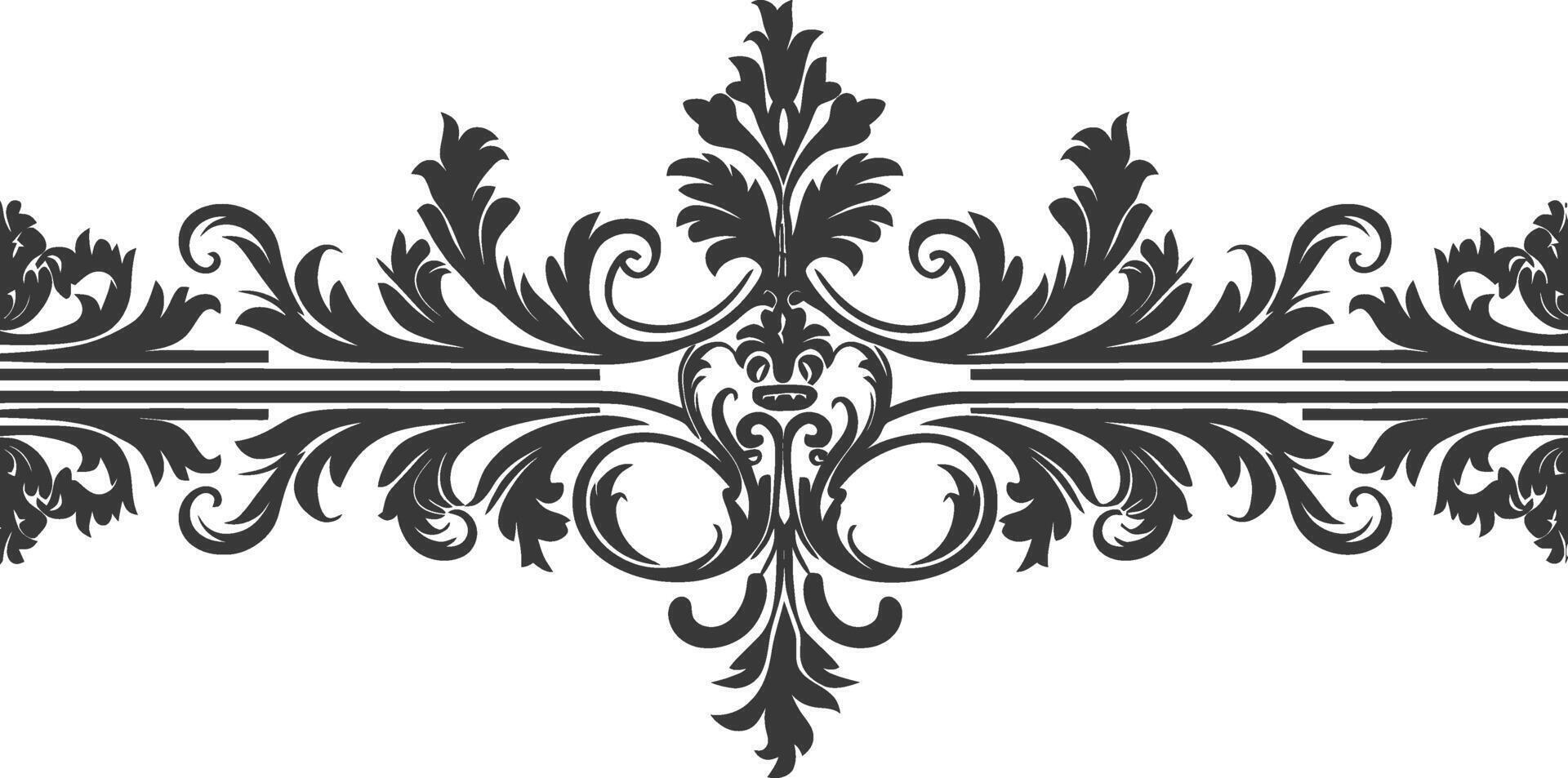 silhouette orizzontale linea divisore con barocco ornamento nero colore solo vettore