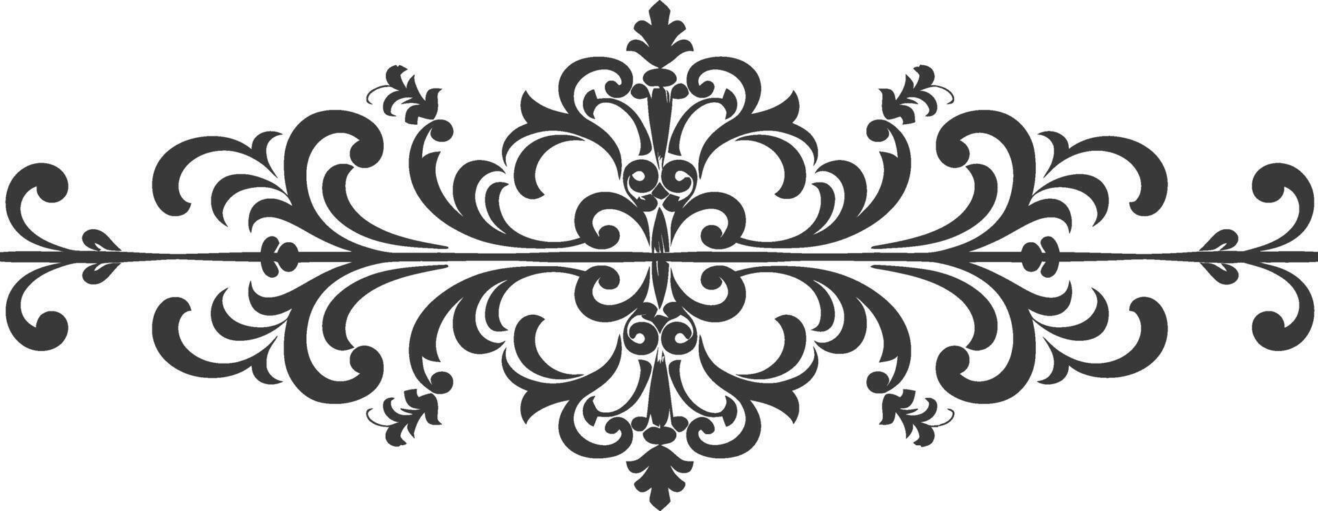 silhouette orizzontale linea divisore con barocco ornamento nero colore solo vettore