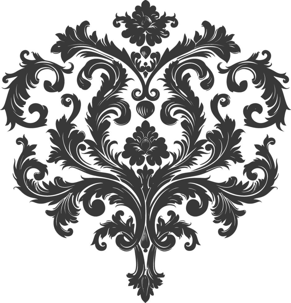 silhouette focolare forma barocco ornamento con filigrana floreale elemento nero colore solo vettore