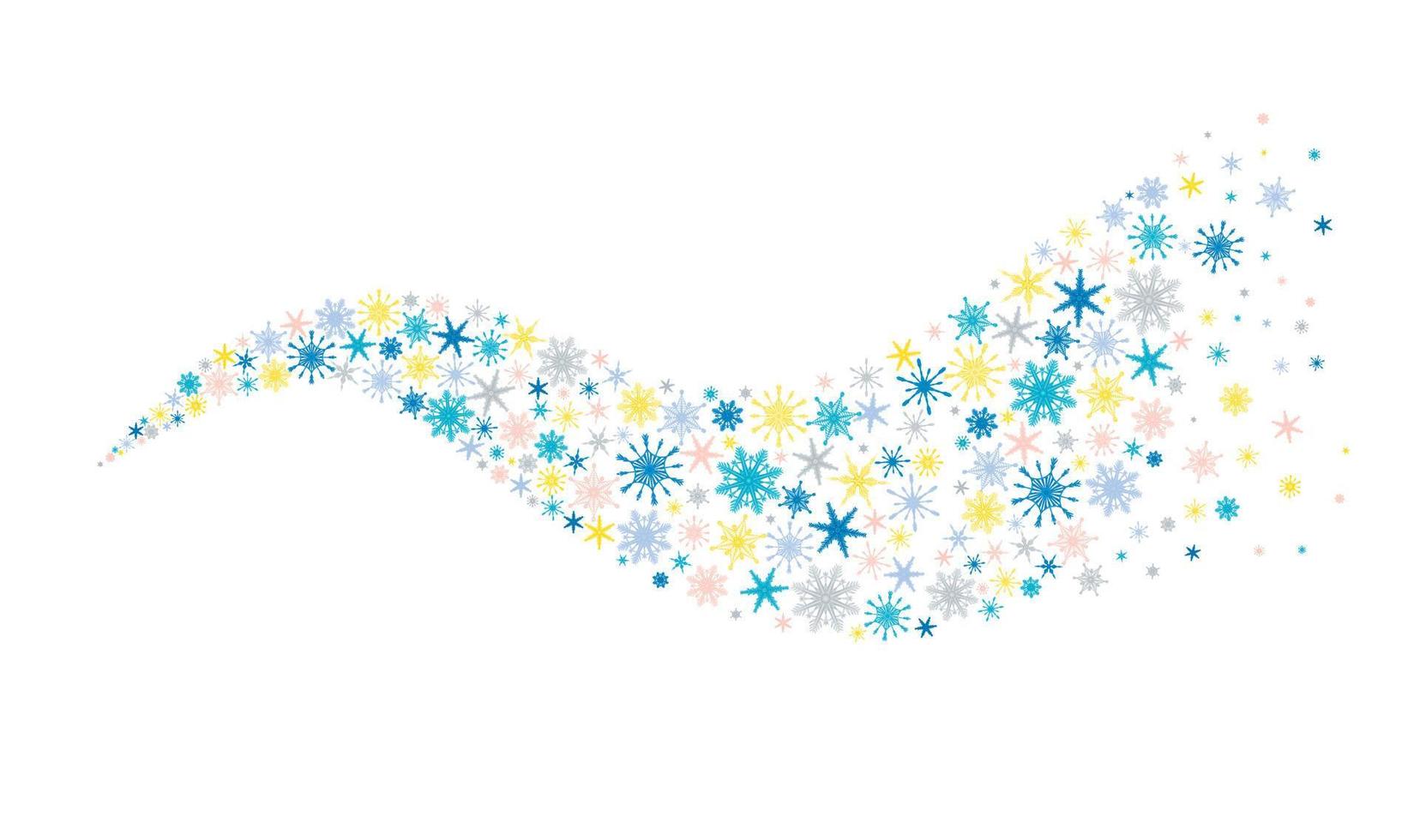 sfondo invernale blizdecorative con fiocchi di neve multicolori disegnati a mano con gradiente, neve, ricciolo, bufera di neve, elementi di design. decorazioni natalizie vettore