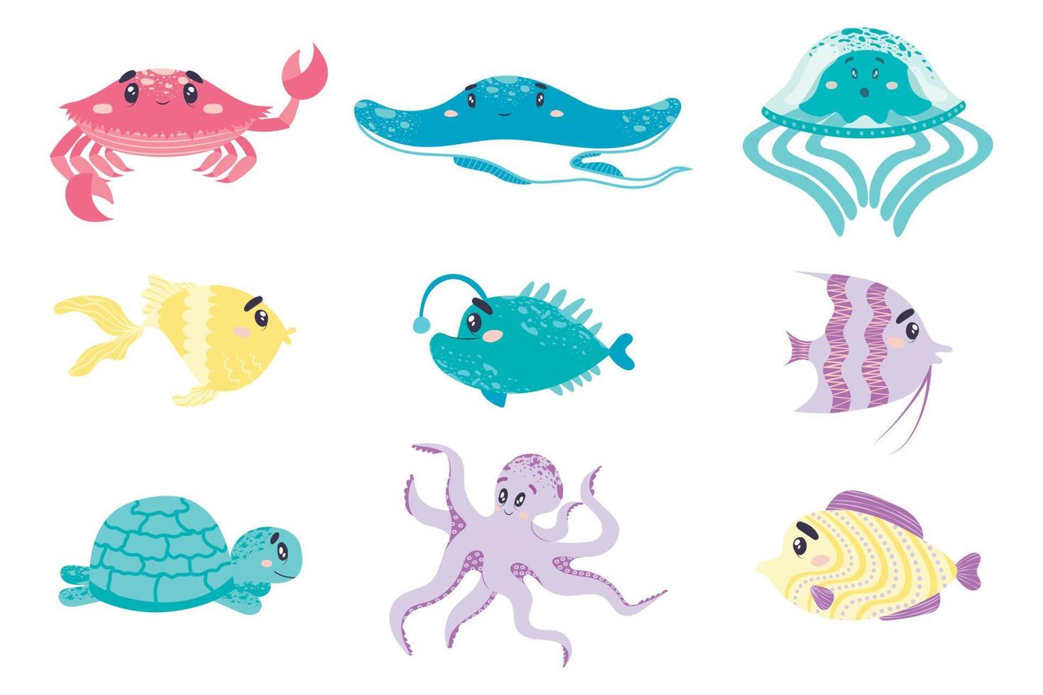 set di creature marine. animali del mondo sottomarino. abitanti dell'oceano vettore