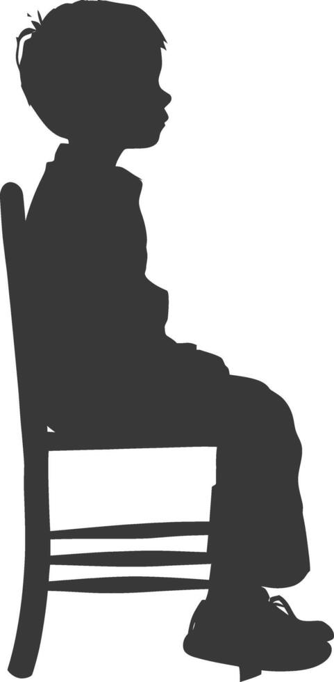 silhouette poco ragazzo seduta nel il sedia nero colore solo vettore
