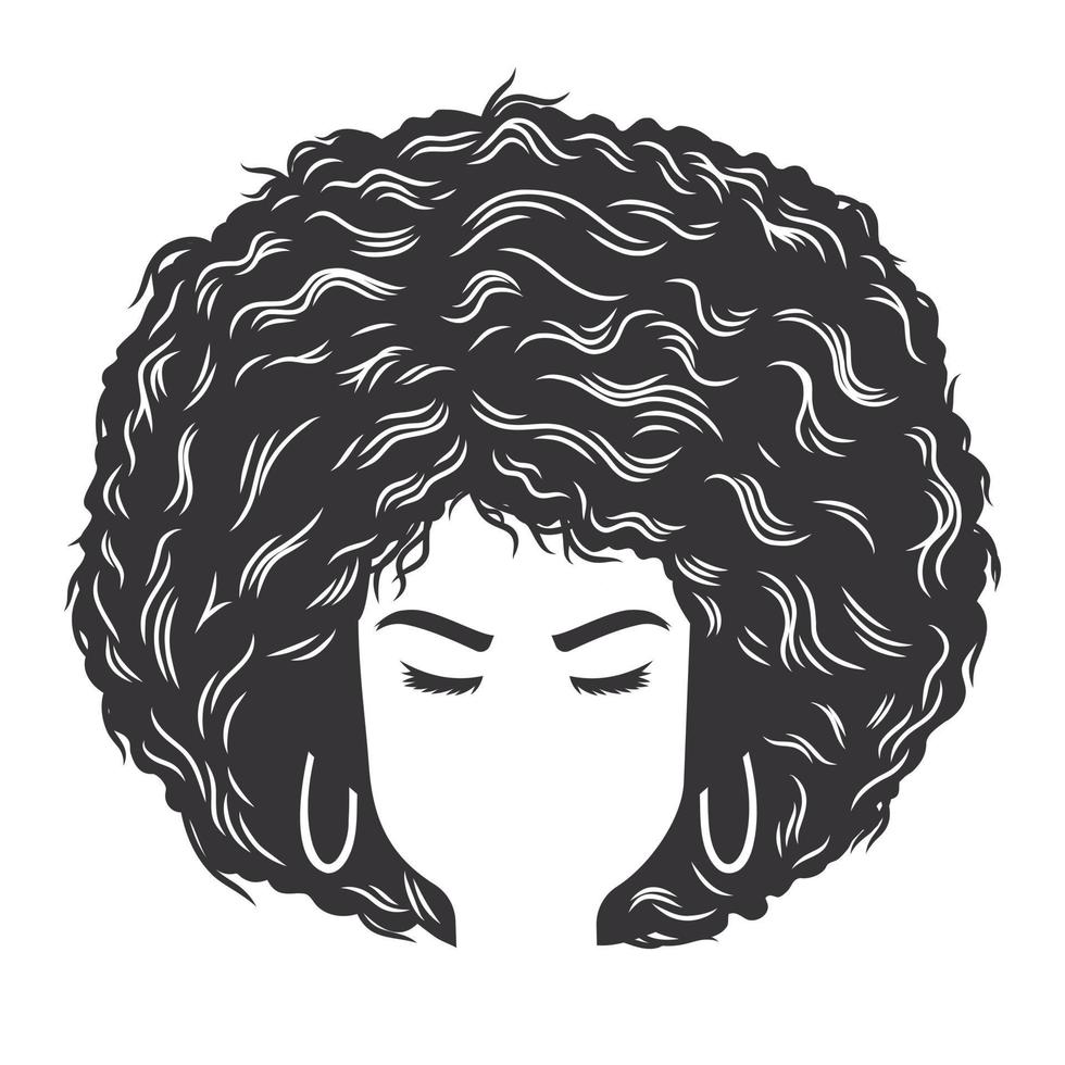 viso di donna con afro disordinato panino vintage acconciature linea vettoriale illustrazione arte.