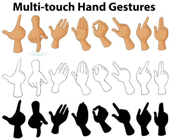 Grafico che mostra i gesti delle mani multi-touch vettore
