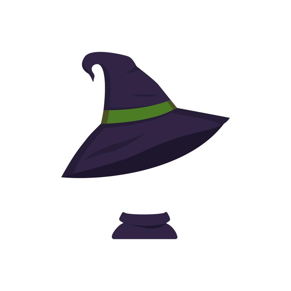 cappello viola a punta con nastro verde. elemento per halloween, festa delle streghe e altre decorazioni vettore