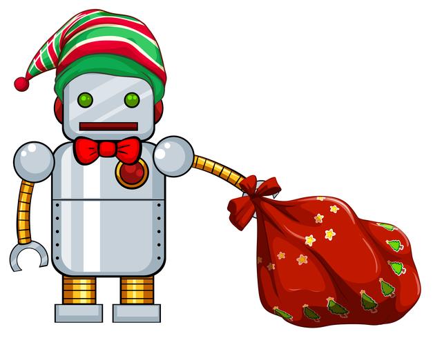 Tema di Natale con robot e borsa rossa vettore