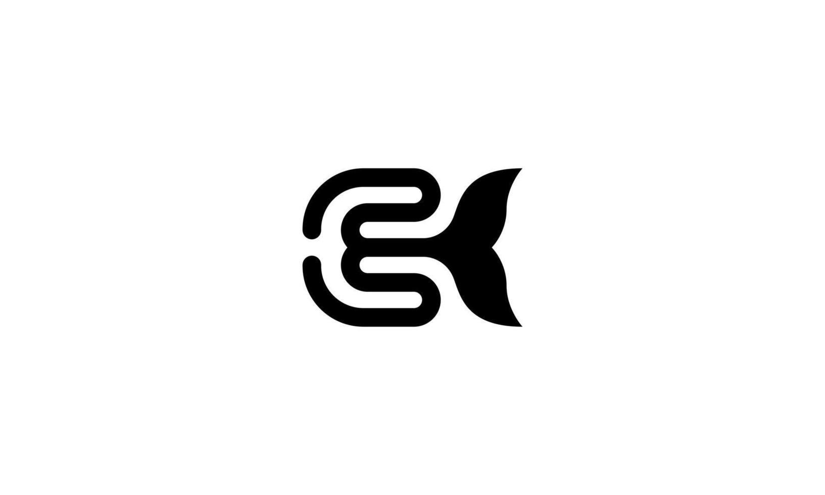 lettera e con pinna di balena. logo creativo e unico. illustrazione vettoriale