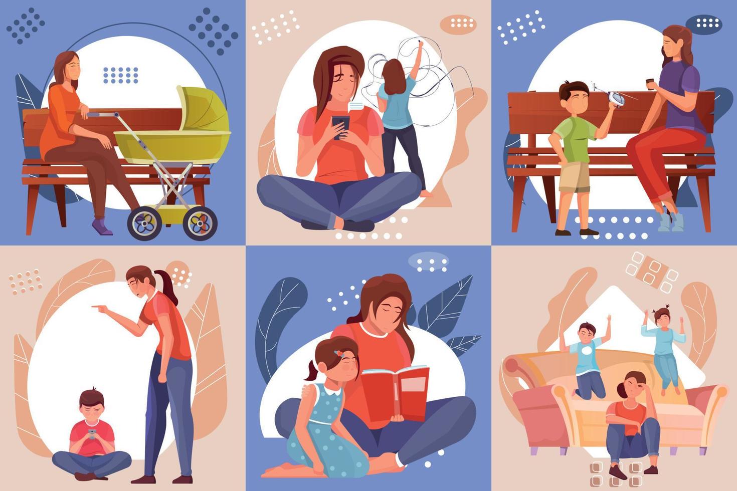 maternità sei illustrazioni piatte vettore