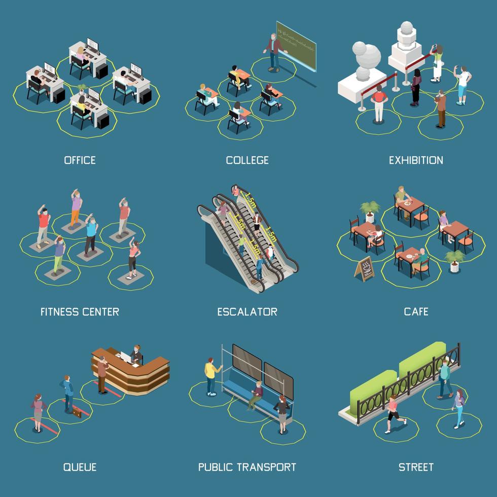 collezione di icone di distanziamento sociale vettore