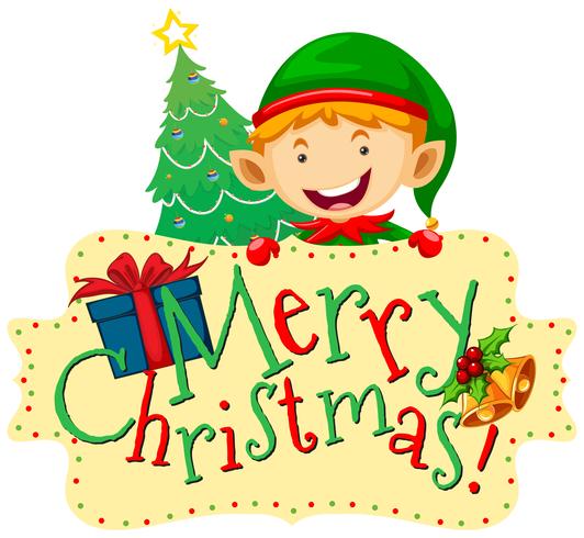 Tema di Natale con elfo e albero di Natale vettore