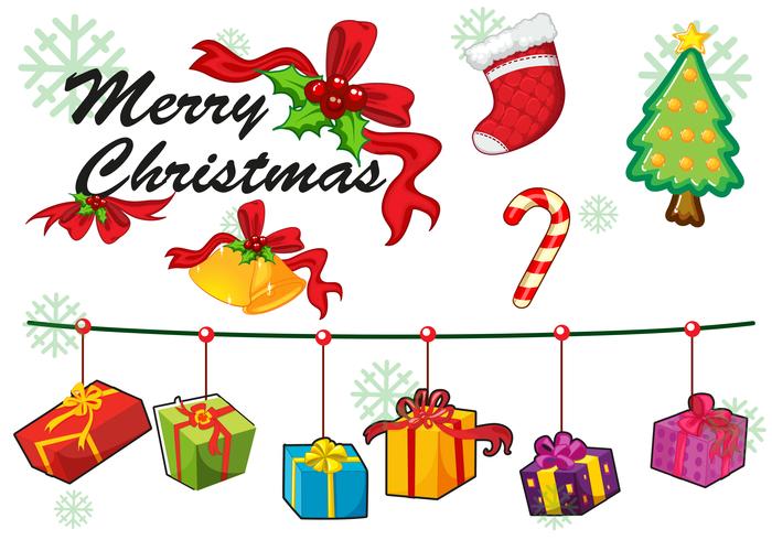 Ornamenti e regali del modello della cartolina di Natale vettore