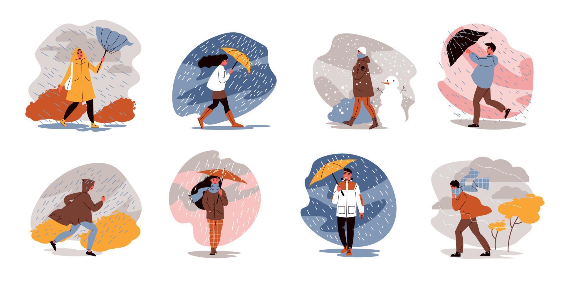 set composizioni ombrelli pioggia vettore