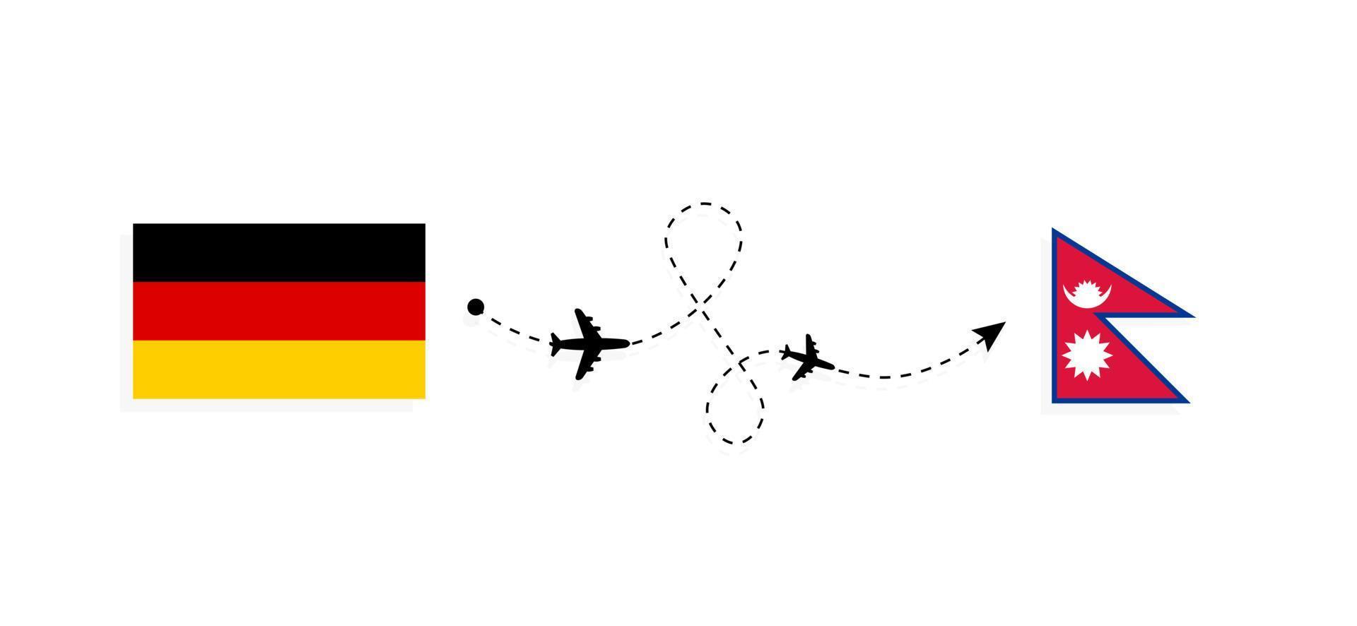 volo e viaggio dalla germania al nepal con il concetto di viaggio in aereo passeggeri vettore