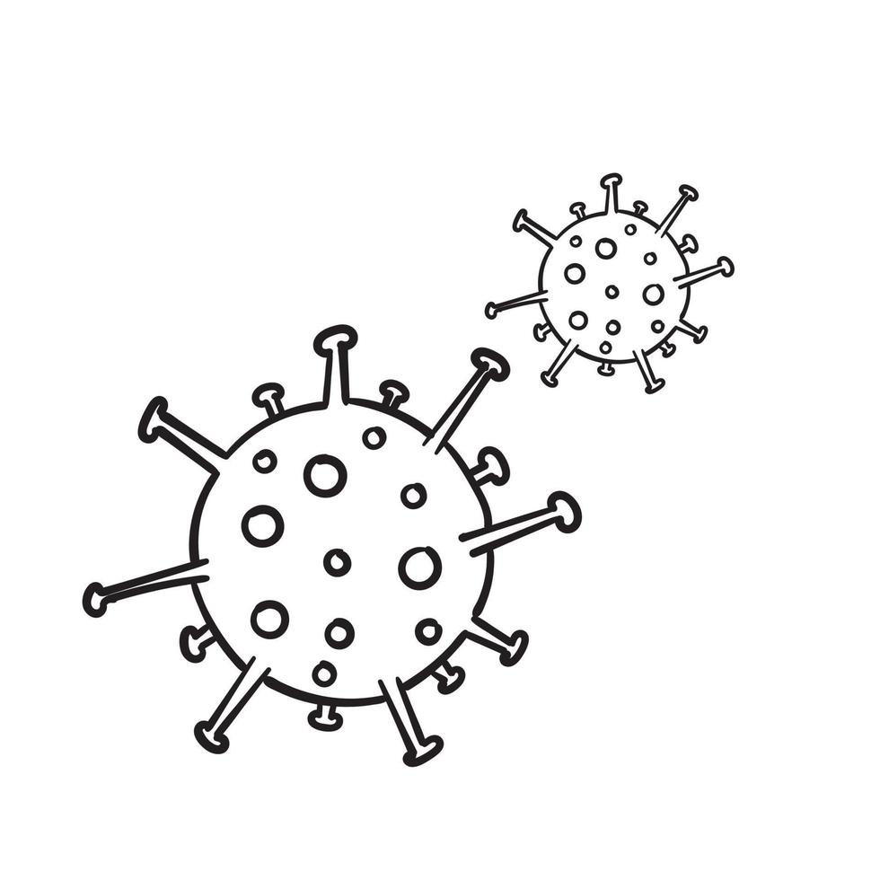 illustrazione disegnata a mano del virus della corona con il vettore di stile di scarabocchio isolato