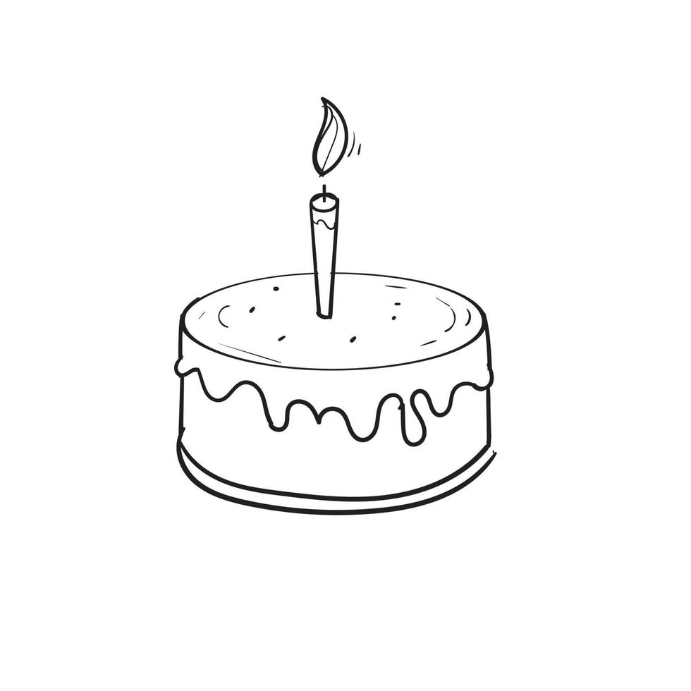 torta scarabocchio disegnata a mano con illustrazione di candela vettore cartone animato