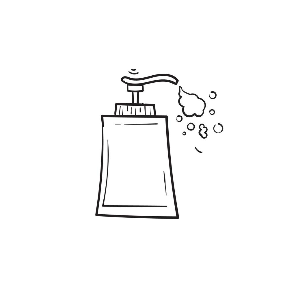 bottiglia di sapone, lacca per capelli, illustrazione di profumo per lavarsi le mani, il corpo e il bagno. vettore di stile doodle disegnato a mano