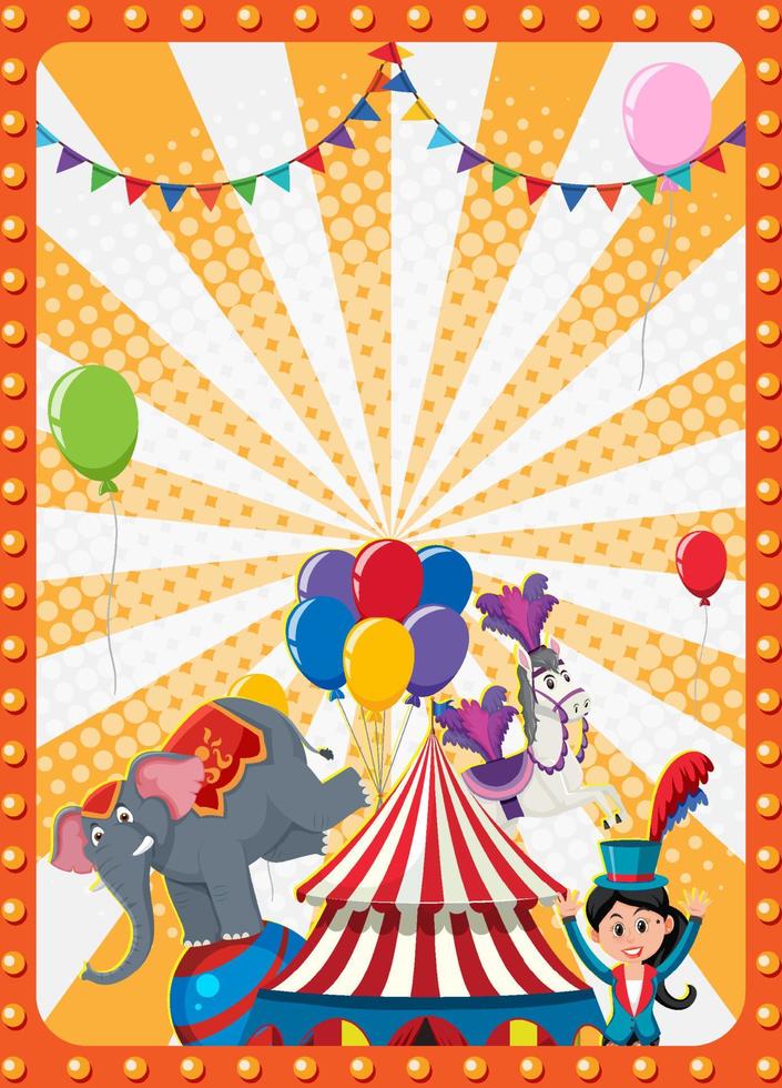sfondo del manifesto del circo con personaggio dei cartoni animati vettore