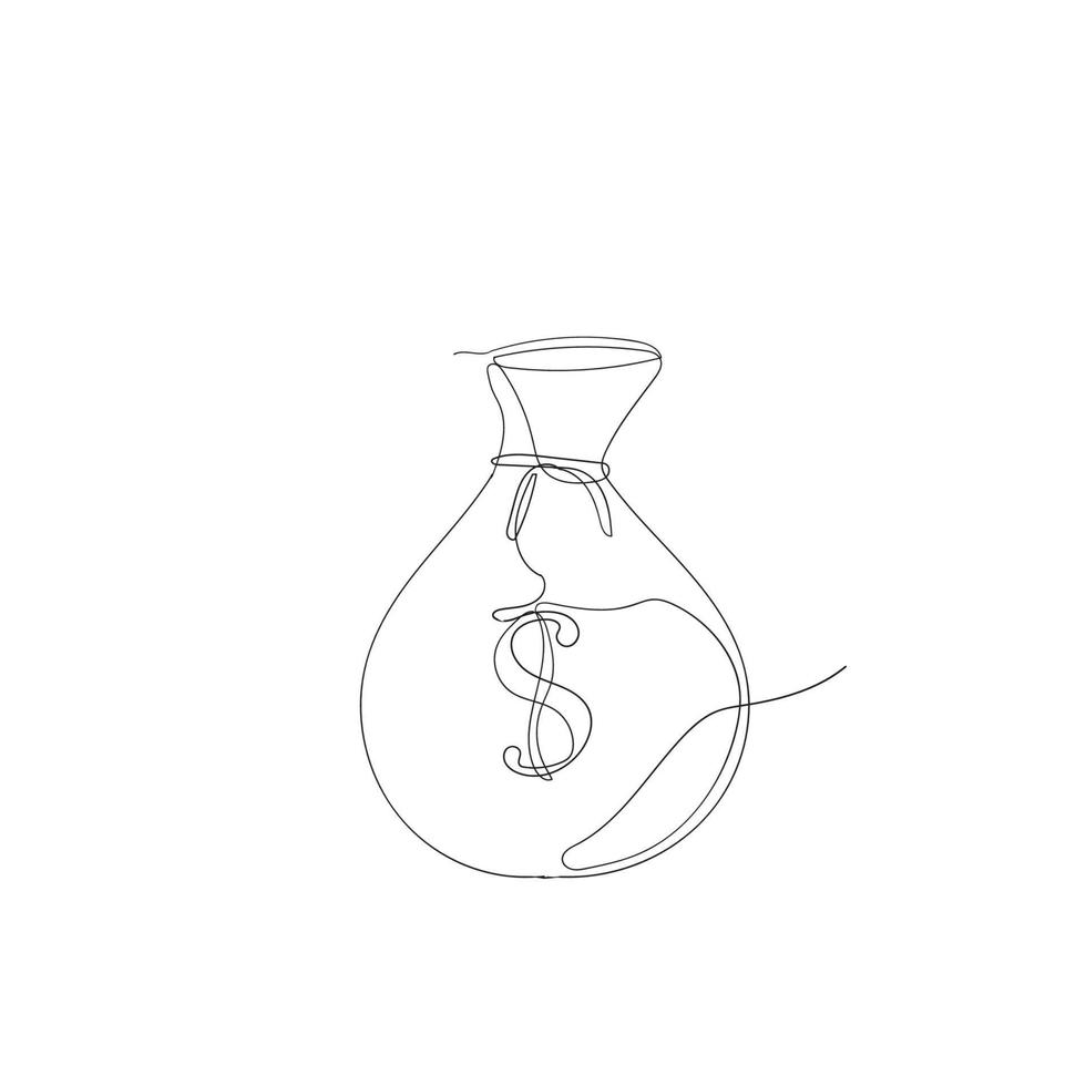 vettore dell'illustrazione della borsa dei soldi del disegno a tratteggio continuo isolato