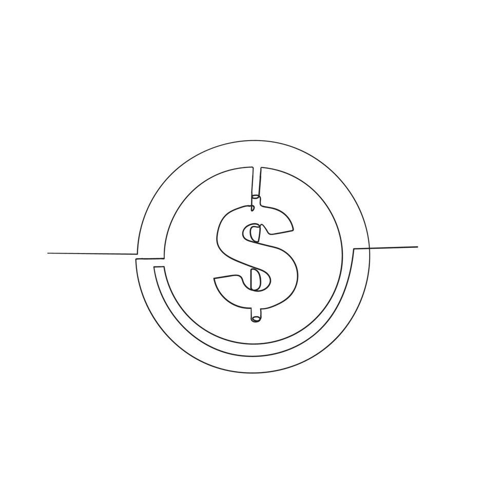 simbolo del dollaro scarabocchio disegnato a mano segno in linea continua stile arte vettoriale