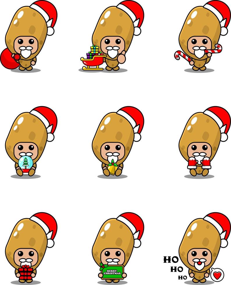 set di costumi da mascotte di verdure di patate simpatico personaggio dei cartoni animati di vettore pacchetto natalizio