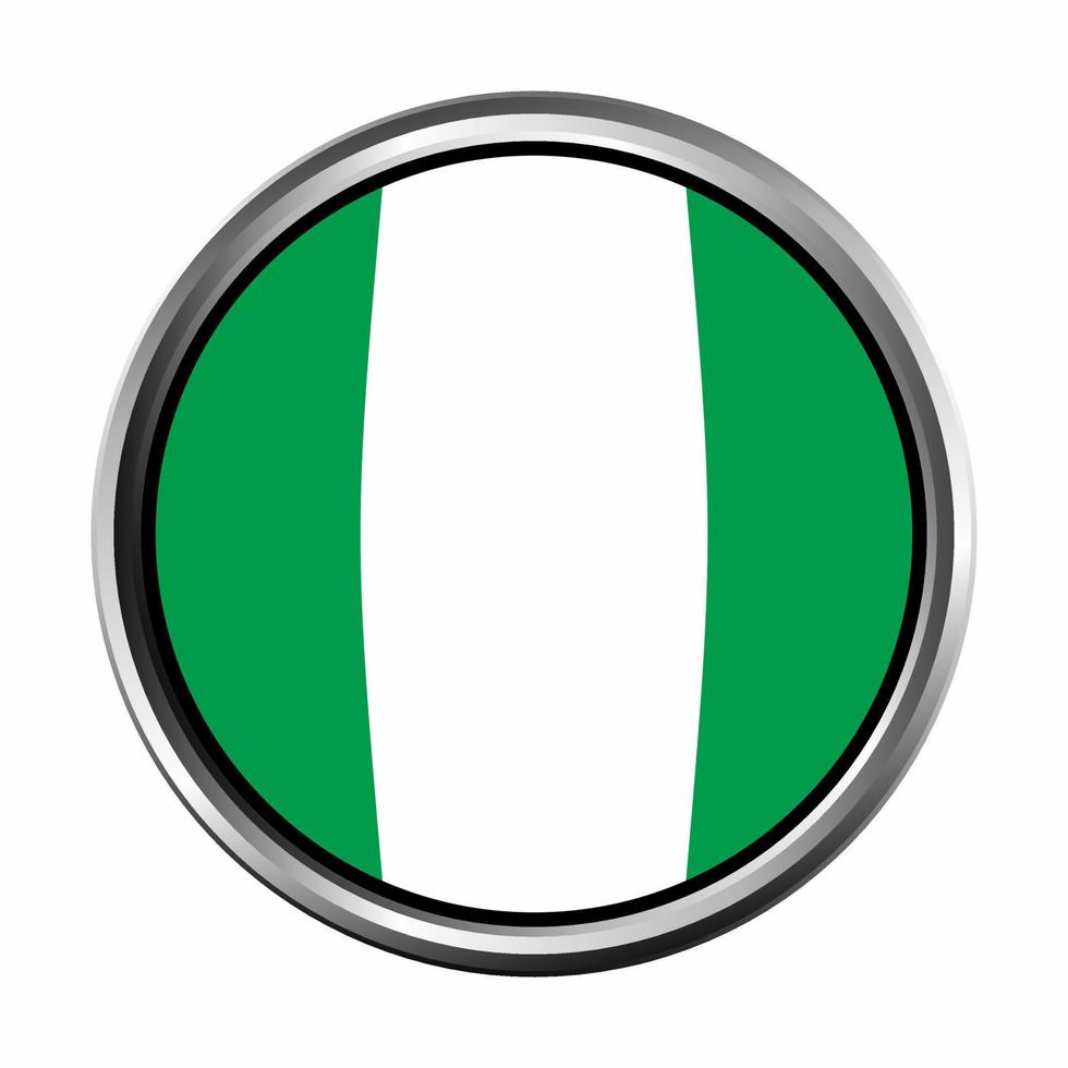 bandiera nigeria con cornice cromata a cerchio argento smussato vettore