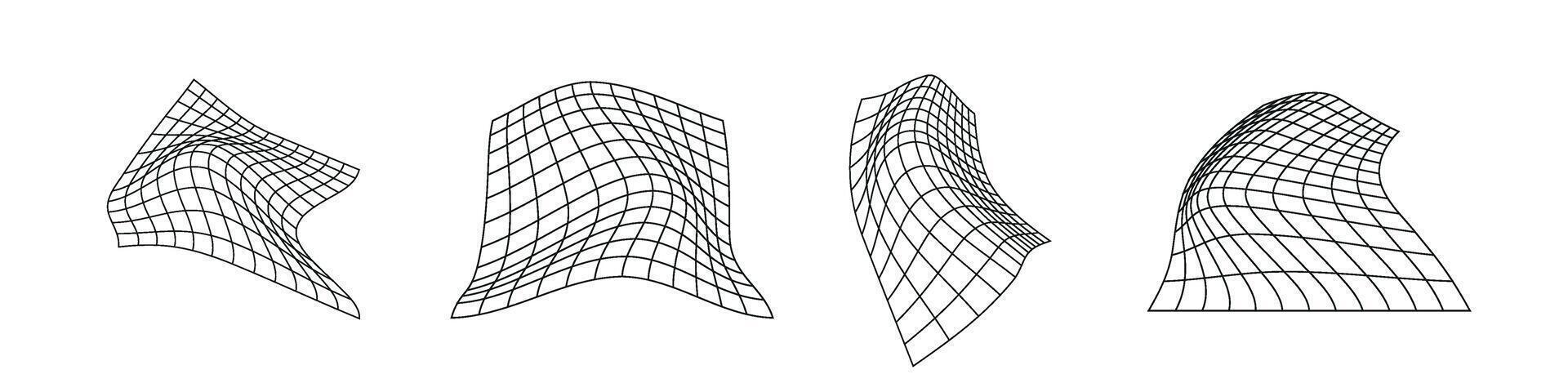 retrò anni 90 griglia 3d elementi e Linee nel dinamico. informatica estetico. piatto illustrazione isolato su bianca sfondo. vettore