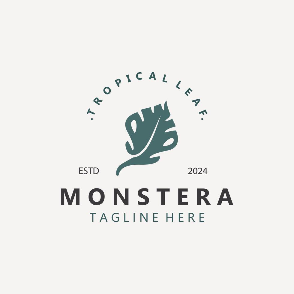 Monstera deliciosa foglia natura logo disegno, piatto pianta icona design illustrazione modello vettore