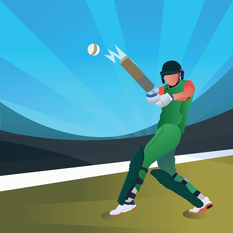illustrazione di un' battitore giocando cricket su il campo nel un' colorato sfondo vettore