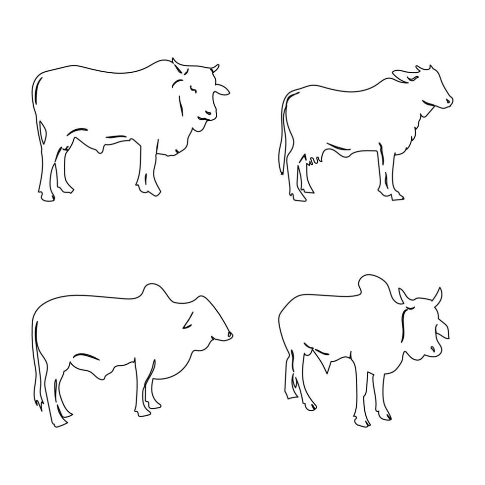 impostato di mucca lineare stile icona. nero linea arte mucca isolato su bianca vettore