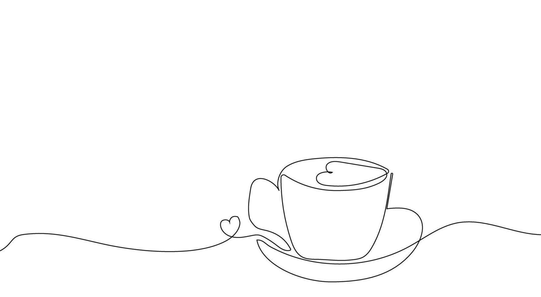 un' tazza di tè o caffè. delizioso, prima colazione o snack.style uno continuo linea disegno. simbolo, striscione, sfondo, logo, per stampa. vettore