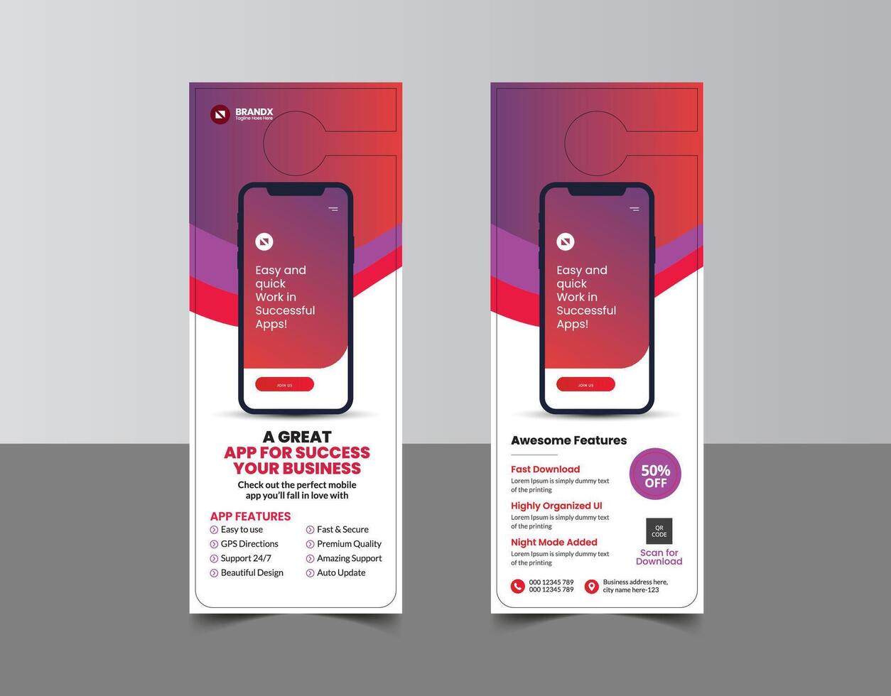 mobile App promozione porta appendiabiti modello con creativo disposizione vettore