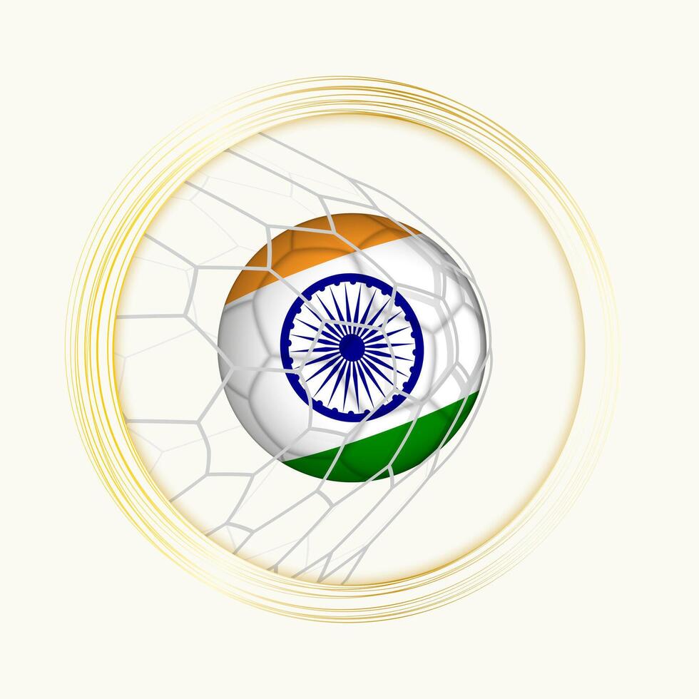India punteggio obiettivo, astratto calcio simbolo con illustrazione di India palla nel calcio rete. vettore