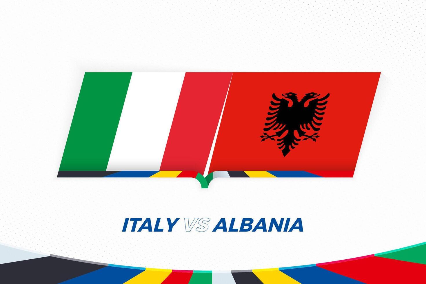 Italia vs Albania nel calcio concorrenza, gruppo b. contro icona su calcio sfondo. vettore