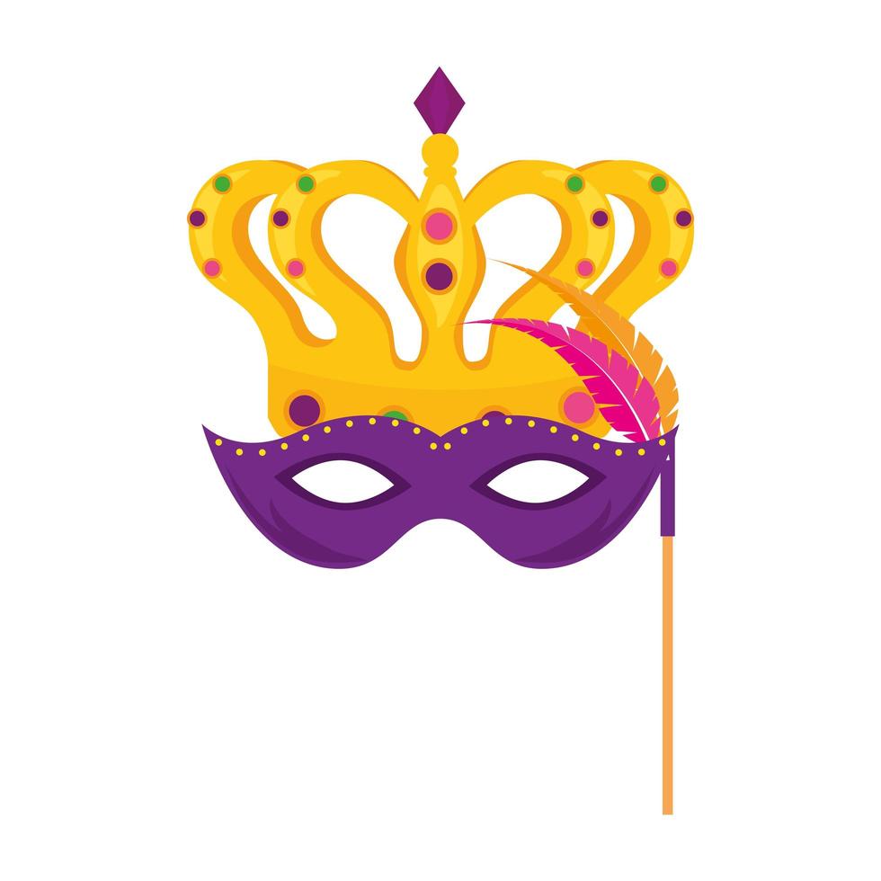 isolato maschera mardi gras e corona disegno vettoriale