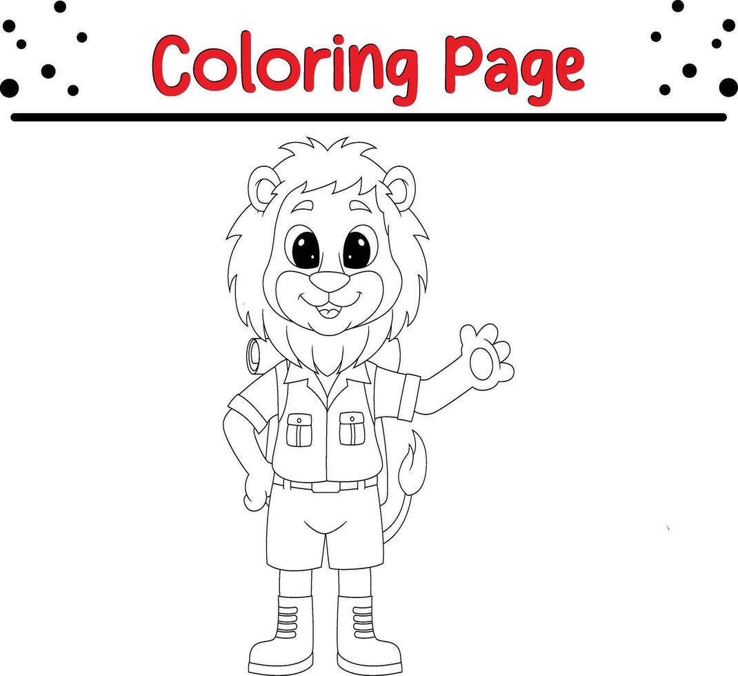 carino avventura Leone agitando colorazione libro pagina per bambini vettore