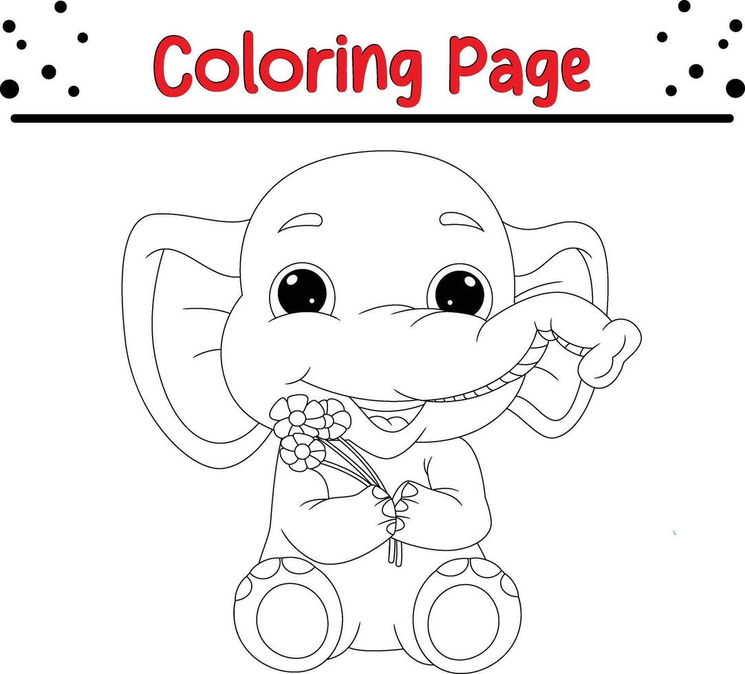 elefante Tenere fiori colorazione pagina per bambini e adulti vettore