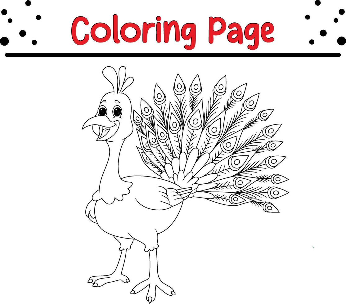 carino pavone colorazione pagina per bambini e adulti vettore