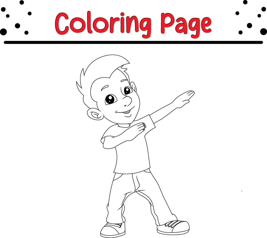 carino ragazzo posa Sorridi colorazione libro pagina per bambini. vettore