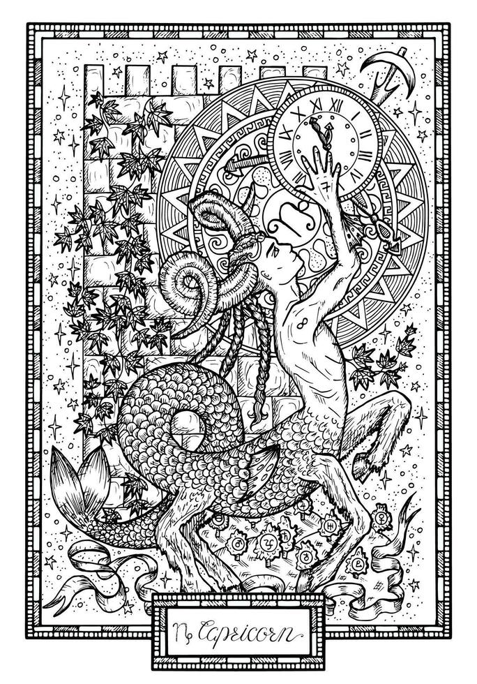 zodiaco cartello Capricorno. mano disegnato fantasia grafico illustrazione nel telaio vettore