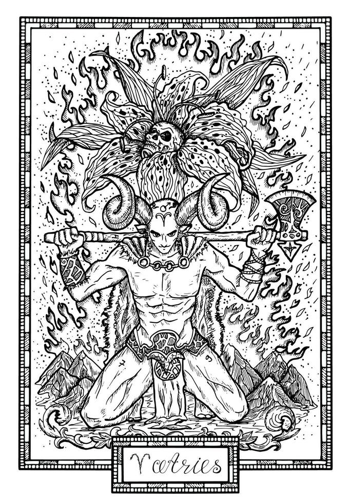 zodiaco cartello aria o ariete. mano disegnato fantasia grafico illustrazione nel telaio vettore