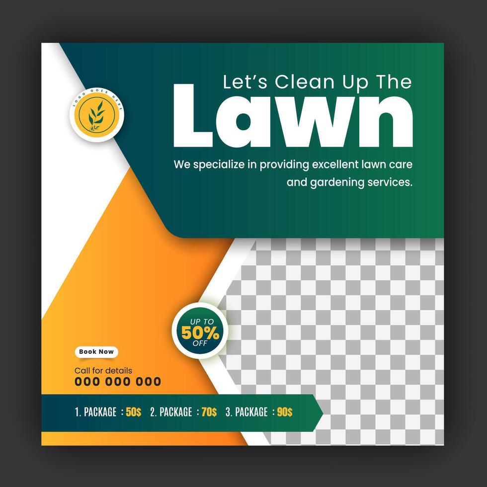 aziendale moderno prato cura giardino servizio per sociale media copertina design modello, agricoltura e biologico cibo campagna inviare ragnatela striscione, astratto verde, giallo colore forme vettore