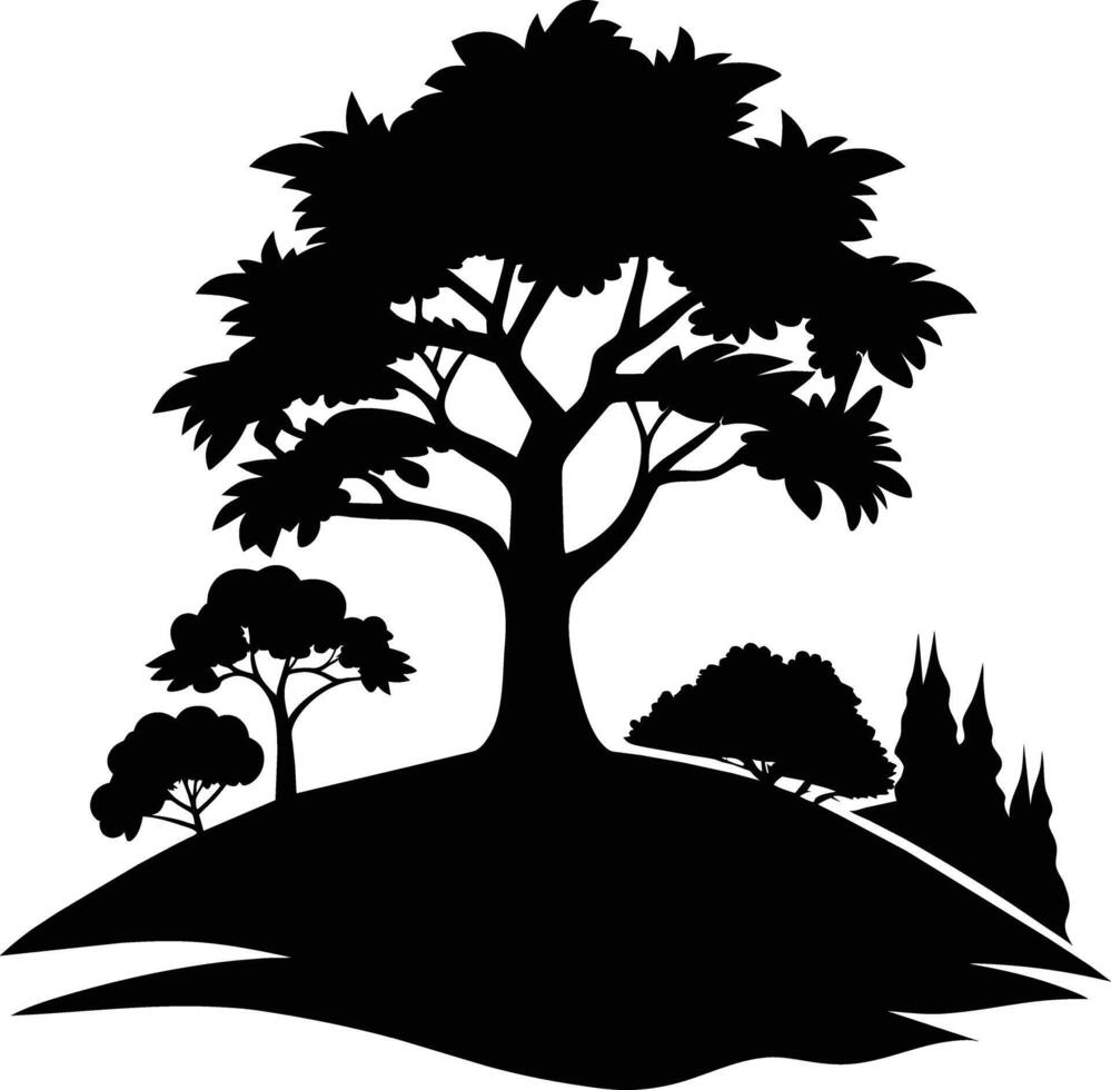 silhouette di un' albero con erba vettore